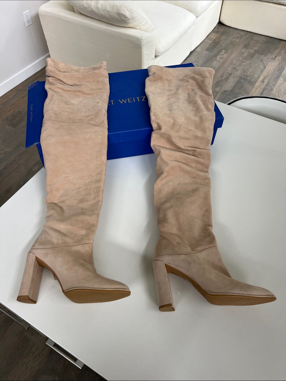 Stuart Weitzman light muted pink over the knee slouchy heeled boots size 9